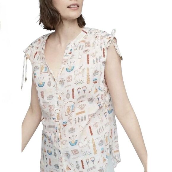 Anthropologie Womens SMALL Danielle Kroll Brooklynite Top Printed Aztec Art - Picture 1 of 9